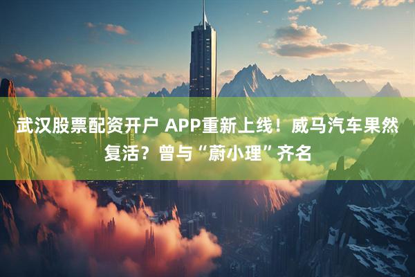 武汉股票配资开户 APP重新上线！威马汽车果然复活？曾与“蔚小理”齐名
